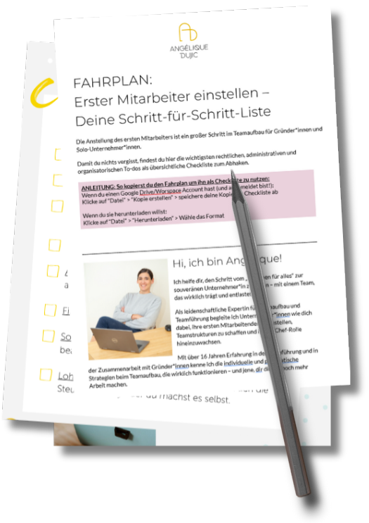 Fahrplan Schritt für Schritt zu deinem ersten Angestellten - kostenlos - Angelique Dujic Teamaufbau und Teamführung